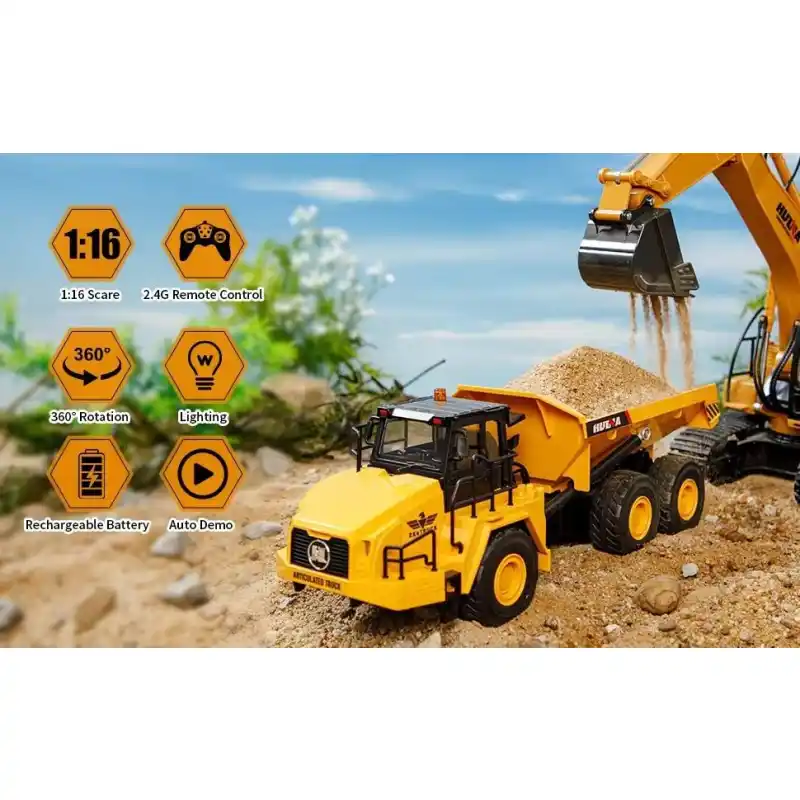 Huina 1553 Engineering Truck 1/16 11CH 2.4G Electric Sound and Light Alloy Metal Dumper RC