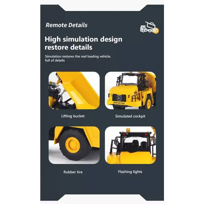 Huina 1553 Engineering Truck 1/16 11CH 2.4G Electric Sound and Light Alloy Metal Dumper RC