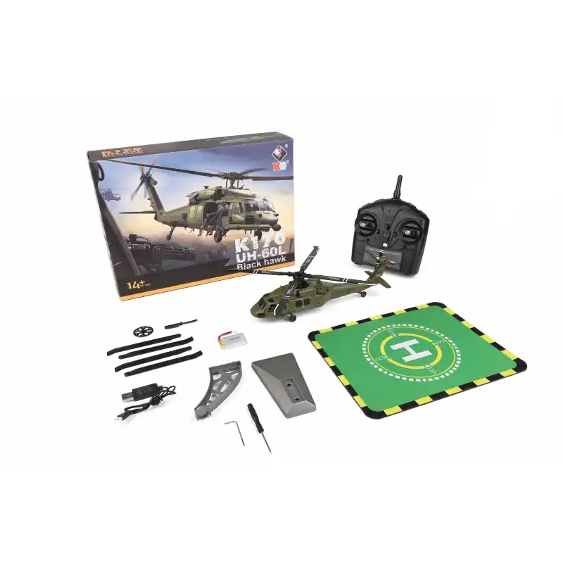 Wltoys K170 UH-60L 2.4G 4CH 6-Axis Gyro Brushless Motor Military Green RC Helicopter RTF XK K170