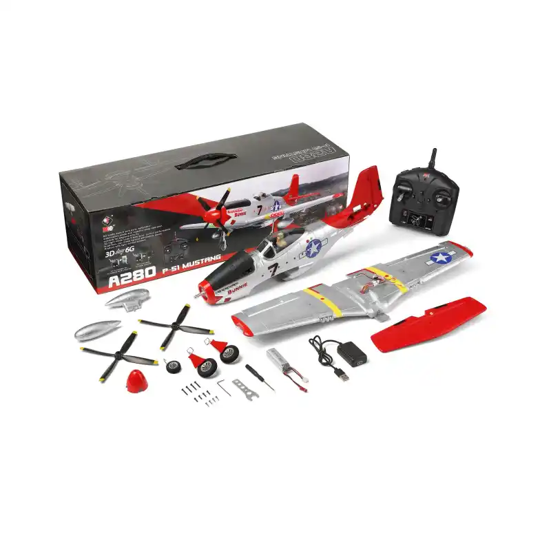 WLtoys A280 RC Airplane P51 Fighter Simulator 2.4G 3D6G Mode Glider Fixed Wing with LED Light