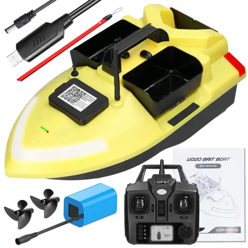 Flytec V020 Bait Boat GPS Fishing Bait Boat 500M With 3 Bait Tanks Fish Finder 2KG Loading Automatic Cruise/Return Fishing Boat