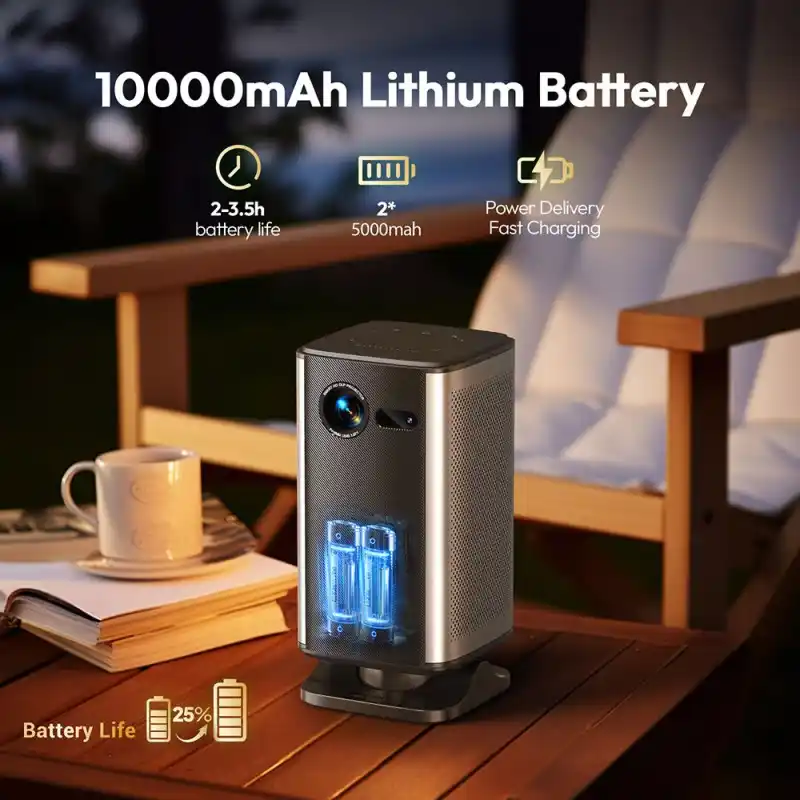 BYINTEK UFO P70X Mini Projector 10000mAh Upgraded Battery Powered Portable Projector 3D 4K Camping Use Pocket Projector