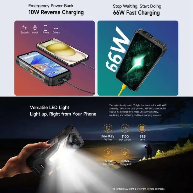 Ulefone Armor 34 Pro+ Projector Night Vision Rugged Phone 16GB+512GB 6.95 Inch Android 15 Mobile Phone 25500mAh 66W Fast Charge