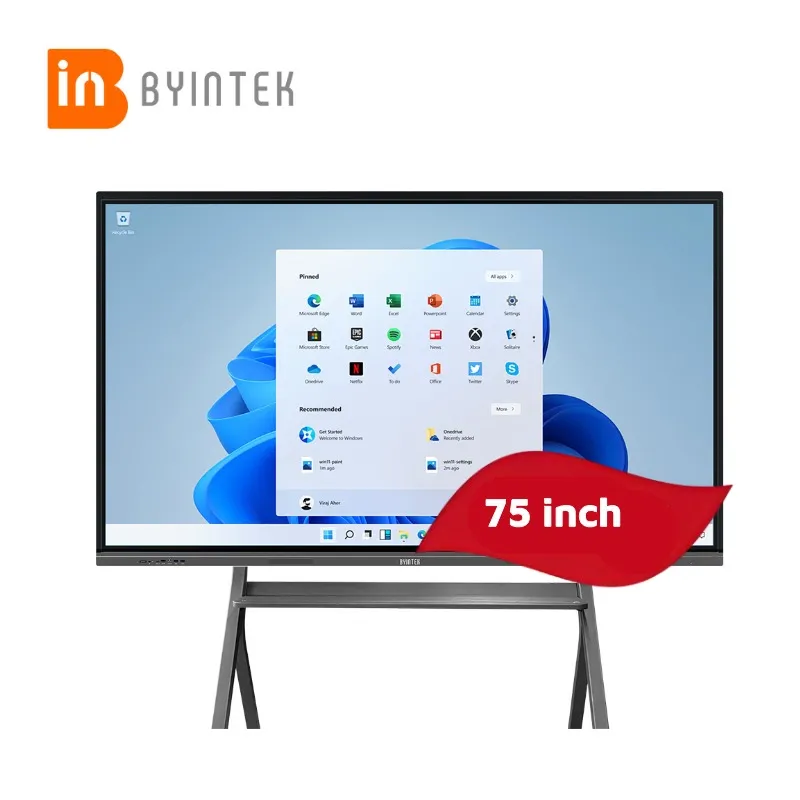 BYINTEK LCD Board Smart 4K 75 Inches Smart Board Education Touch Screen Smart Whiteboard Interactive Board for School/College