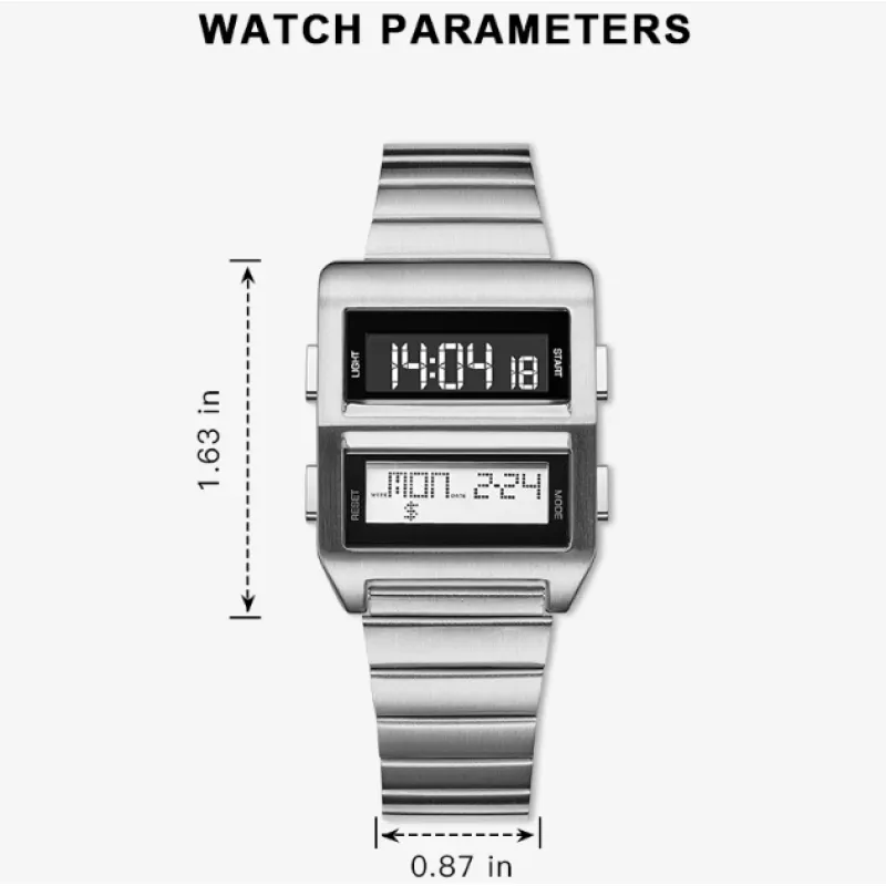 New Retro Cyberpunk Driver Electronic Watch for Men Sports Wristwatch with Electronic Movement Stainless Steel Strap