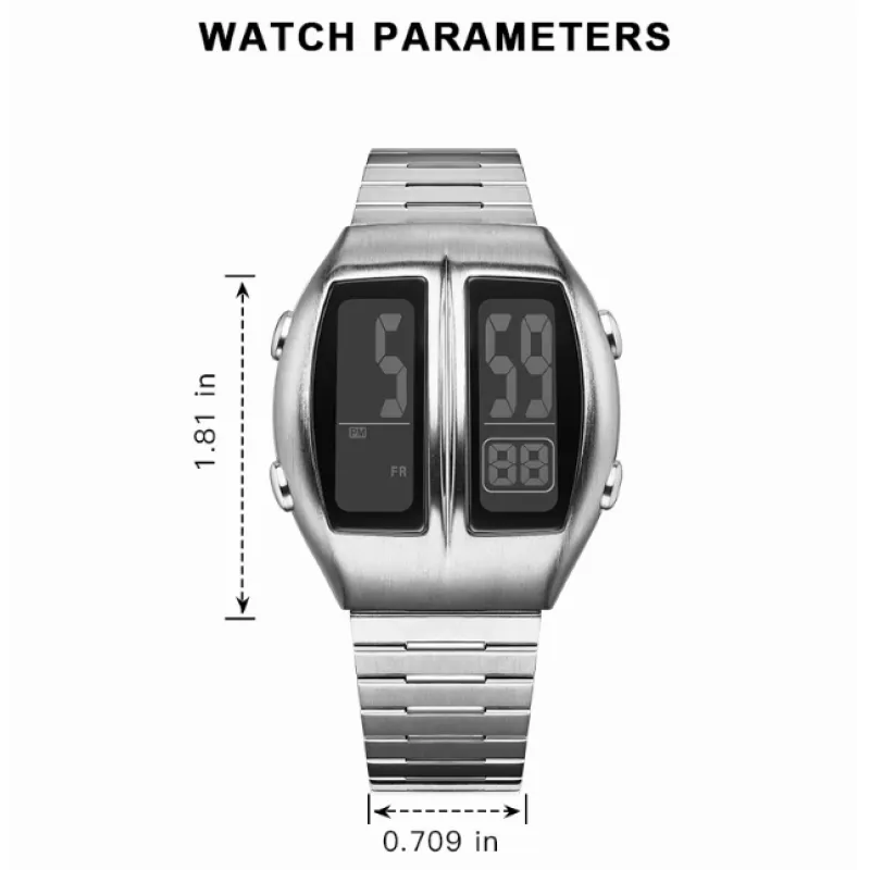 Digital Sports Unisex Watch Backlight Stopwatch Alarm Fashion Electronic Men Wristwatch with Stainless Steel Strap Date