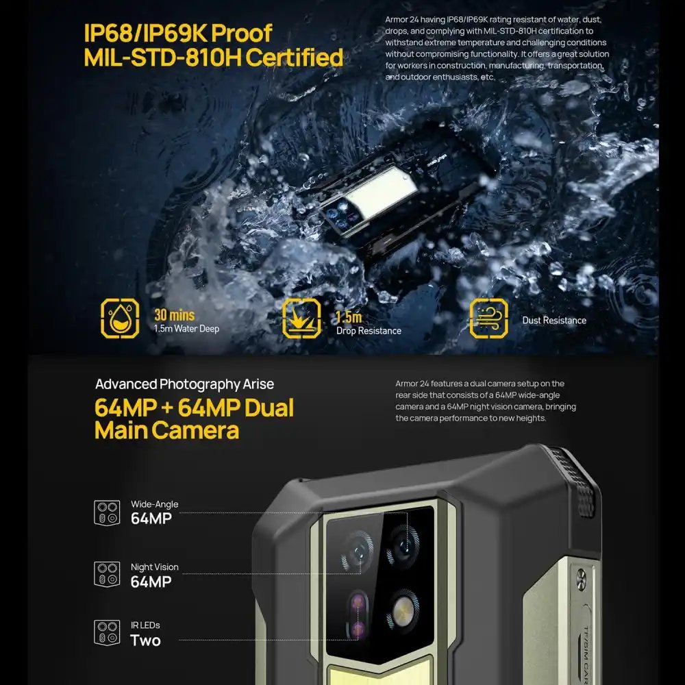 Ulefone Armor 24 Rugged Phone Night Vision Camera ( 24GB + 256GB )