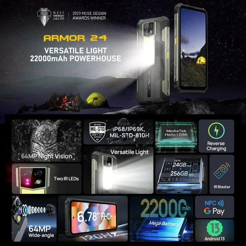 Ulefone Armor 24 Rugged Phone Night Vision Camera ( 24GB + 256GB )