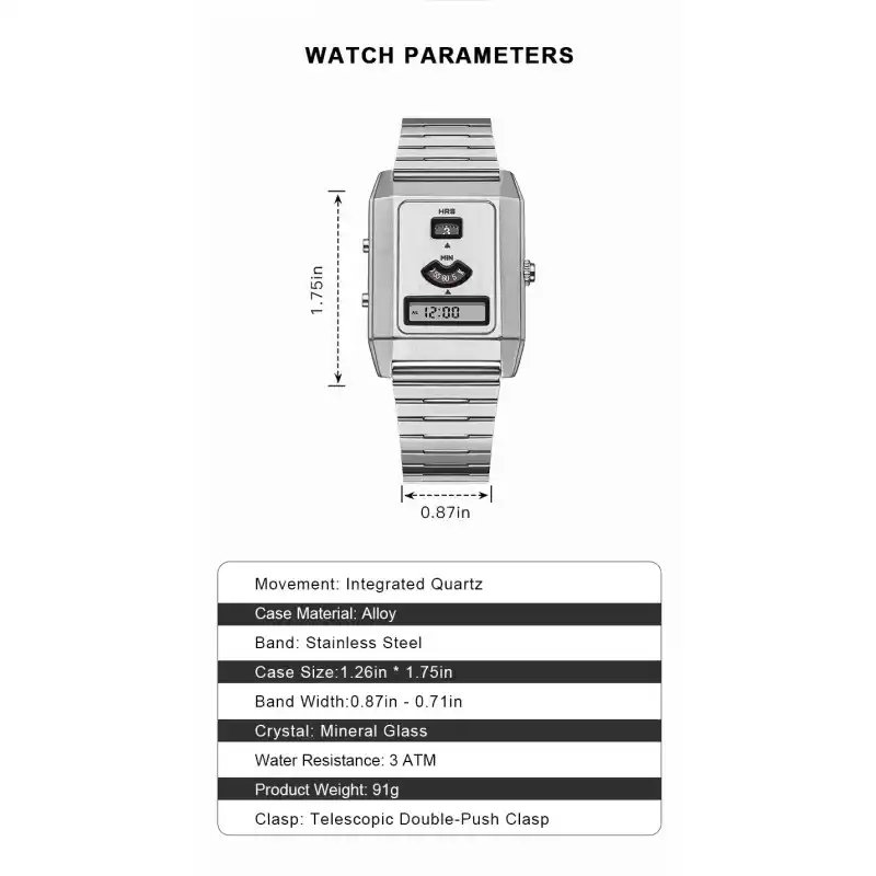 Men's Rectangle Dial Hybrid Watch Stainless Steel Available in India