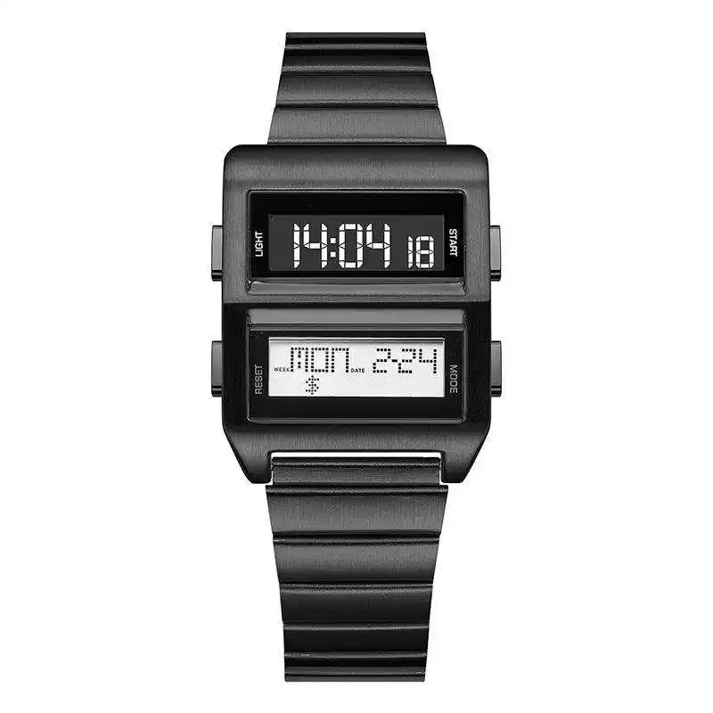 New Retro Cyberpunk Driver Electronic Watch for Men Sports Wristwatch with Electronic Movement Stainless Steel Strap