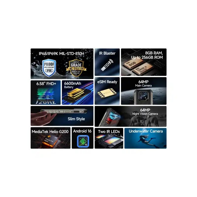Ulefone Armor 22 Pro 6.58Inch 8GB+128GB Android 16 Rugged Mobile Phone Esim 64MP Camera Slim Style 6600mah IR Blaster Smartphone Now in India